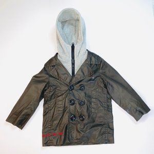 IKKS Charcoal trench with detachable Grey Cotton Hood Size 3